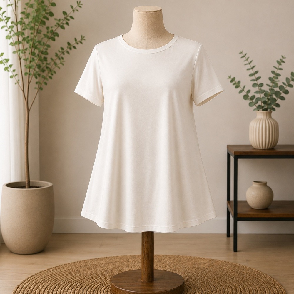 NEW Susan Graver Modern Essentials Top Womens 4X White Square Neck Short Sleeve